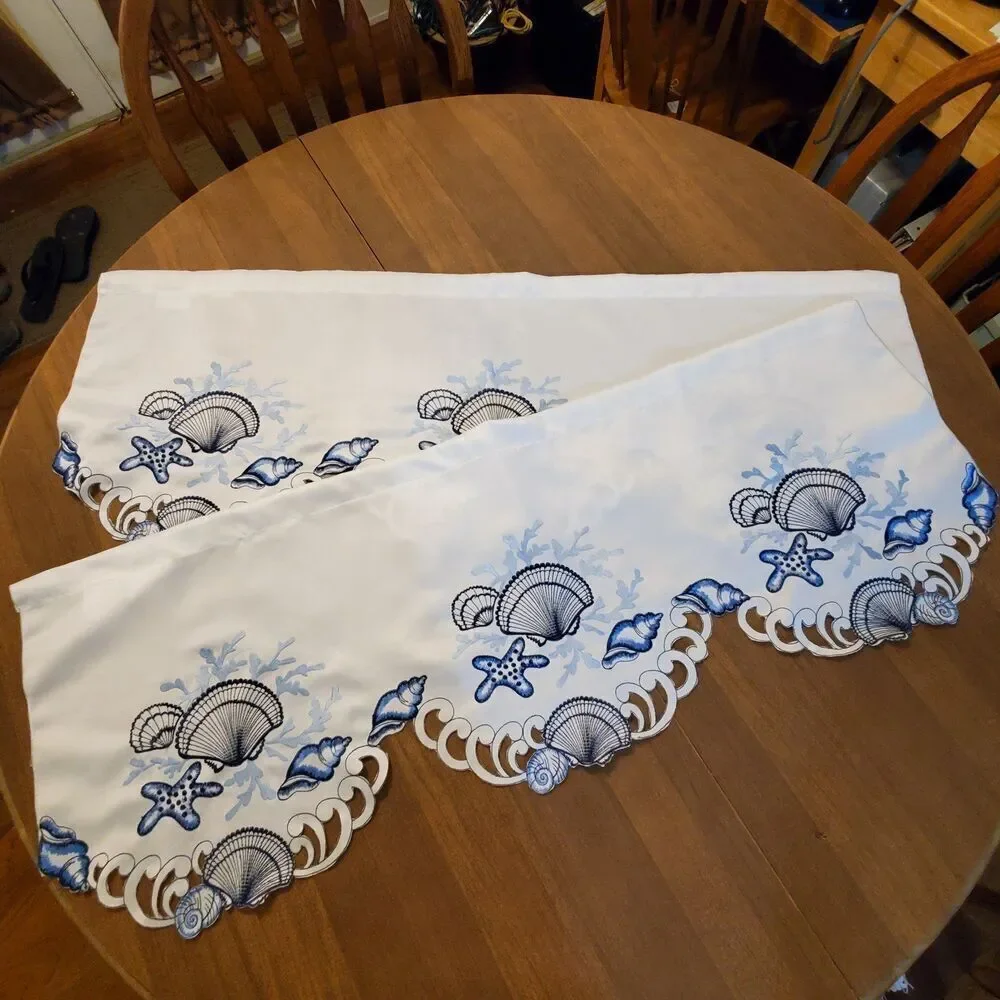 Collections ETC Window Valances Coastal Seashell Applique Embroidered Cut-Work